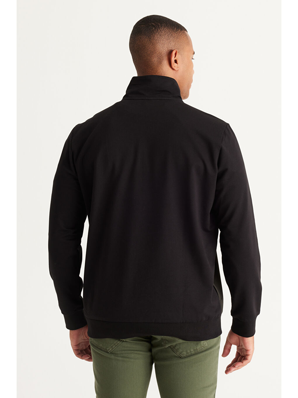 Erkek Siyah-Haki Standart Fit Normal Kesim Bato Yaka Pamuklu Sweatshirt-5