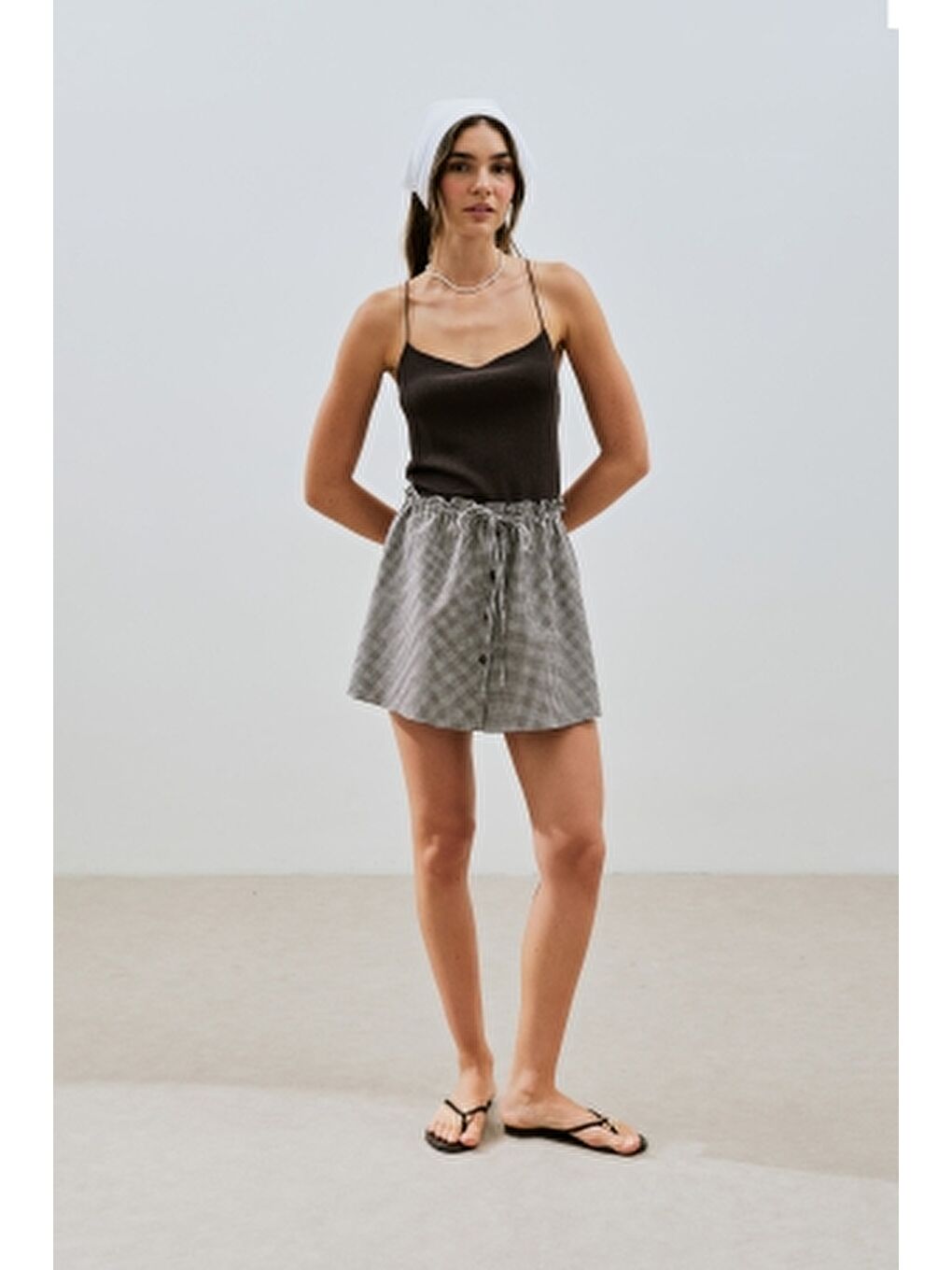 Pötikare Şort Etek Kahverengi-4