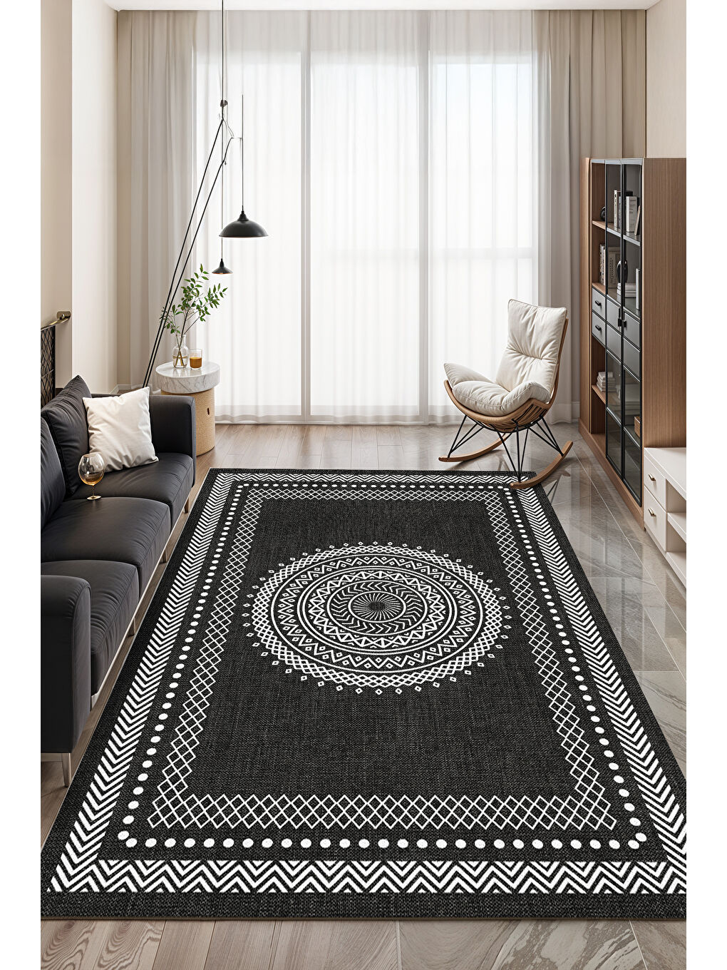 Siyah Dekoratif Soft Modern Kaymaz Yıkanabilir Salon Halısı Mutfak Halısı Koridor Halısı Yolluk-3