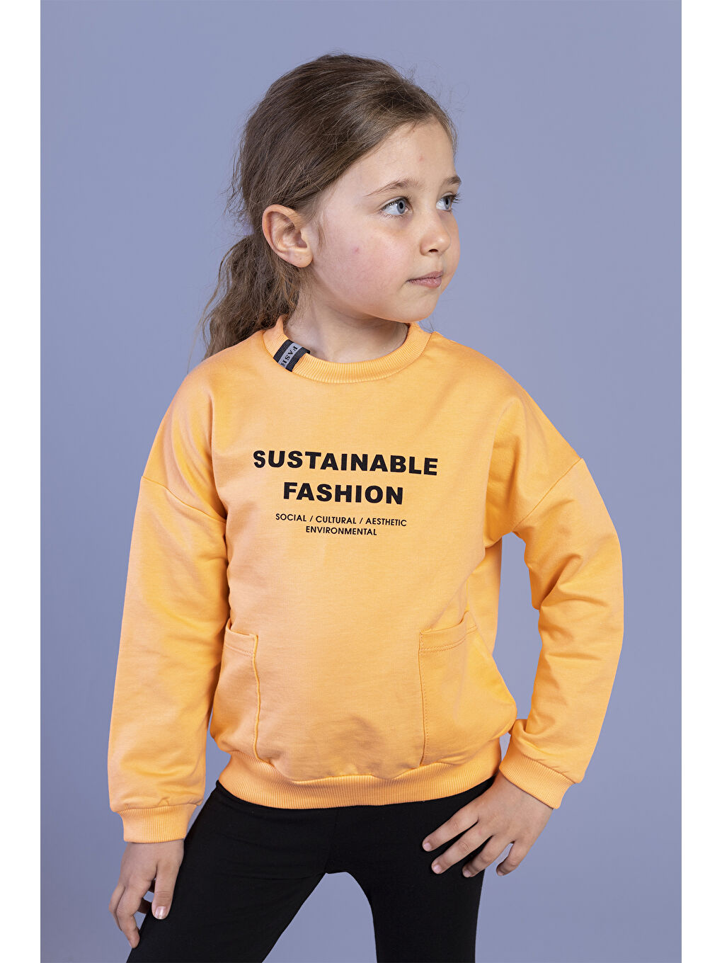 Toontoykids Turuncu Kız Çocuk Cep Detaylı Baskılı Sweatshirt