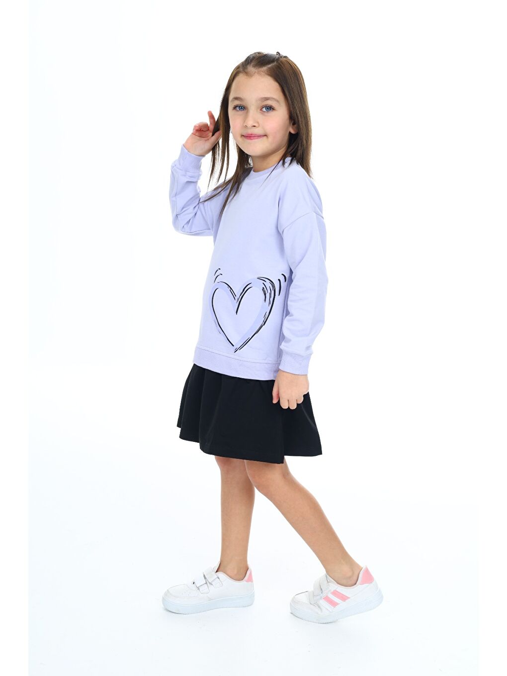 Lila Kız Çocuk Baskılı Elbise-1