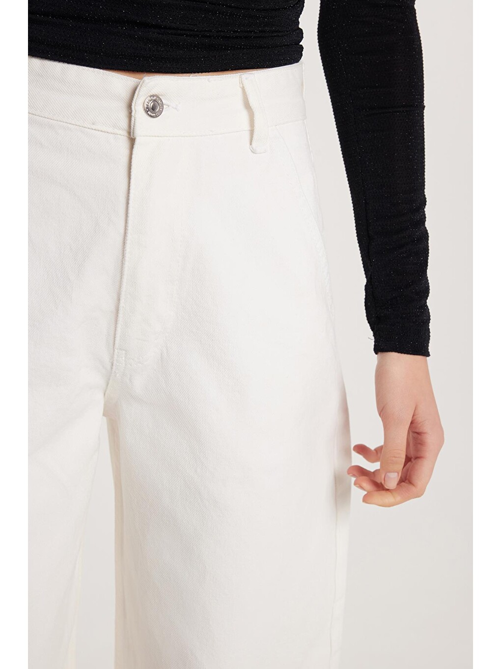 Kadın Regular Fit Yan Cepli Baggy Balon Beyaz Jean Jean Pantolon-1