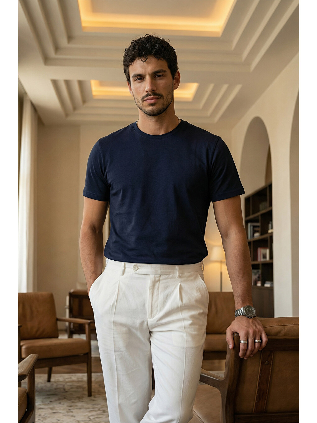 Lacivert Erkek Regular Fit Yüksek Kalite %100 Pamuk Basic Tişört 24/1-4