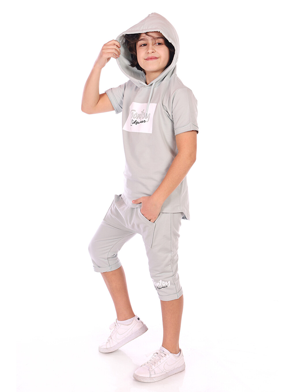 Yeşil Erkek Çocuk Kids Wear Baskılı Bermudatakım