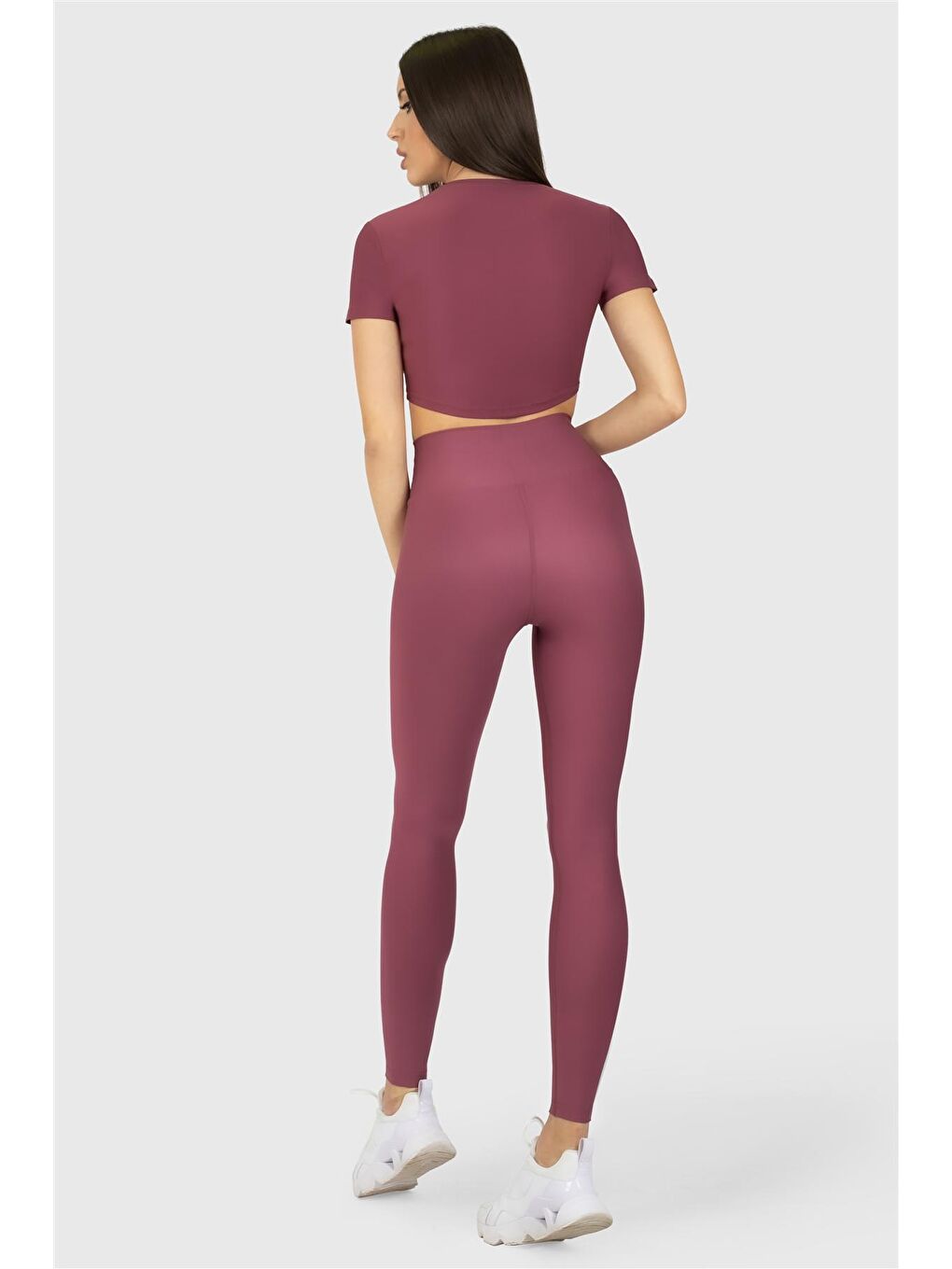 Pembe Kısa Kol Spor Gül Kurusu Crop Top-3