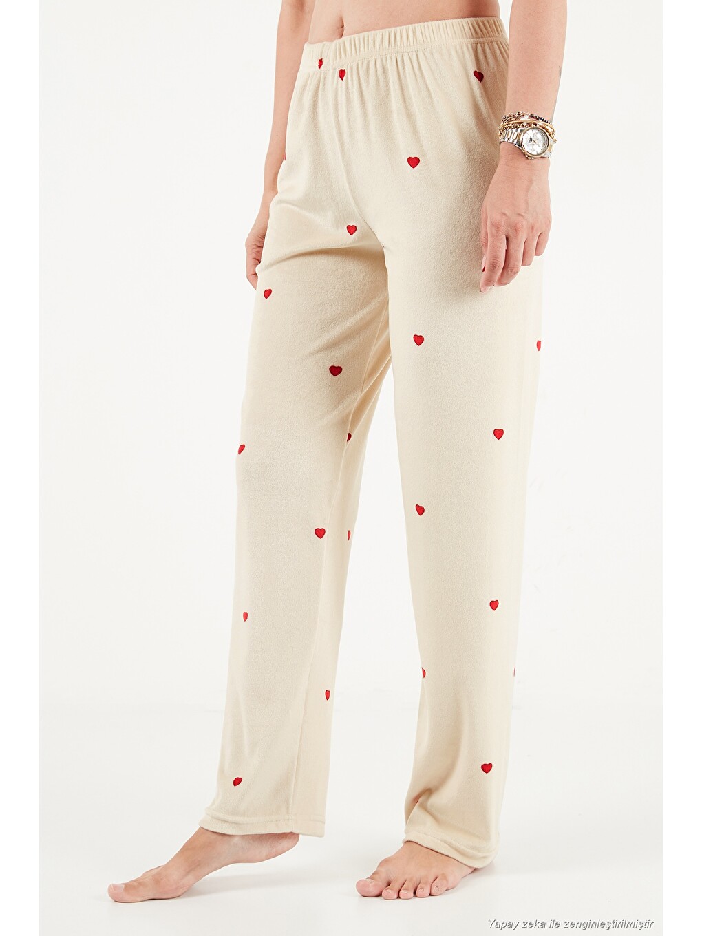 Bej Desenli Yumuşak Dokulu Uzun Kollu Kadın Pijama Takımı 65750155-5