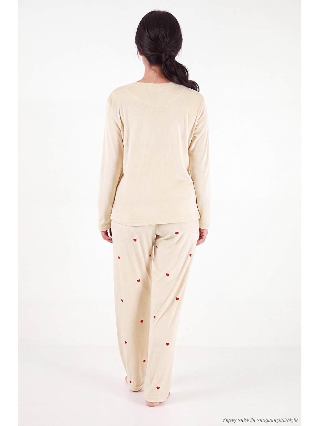 Bej Desenli Yumuşak Dokulu Uzun Kollu Kadın Pijama Takımı 65750155-6
