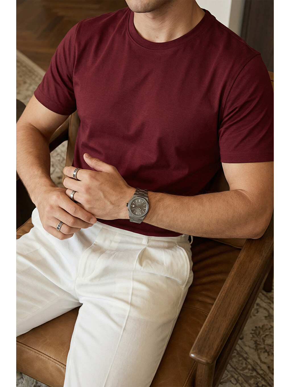Bordo Erkek Regular Fit Yüksek Kalite %100 Pamuk Basic Tişört 24/1