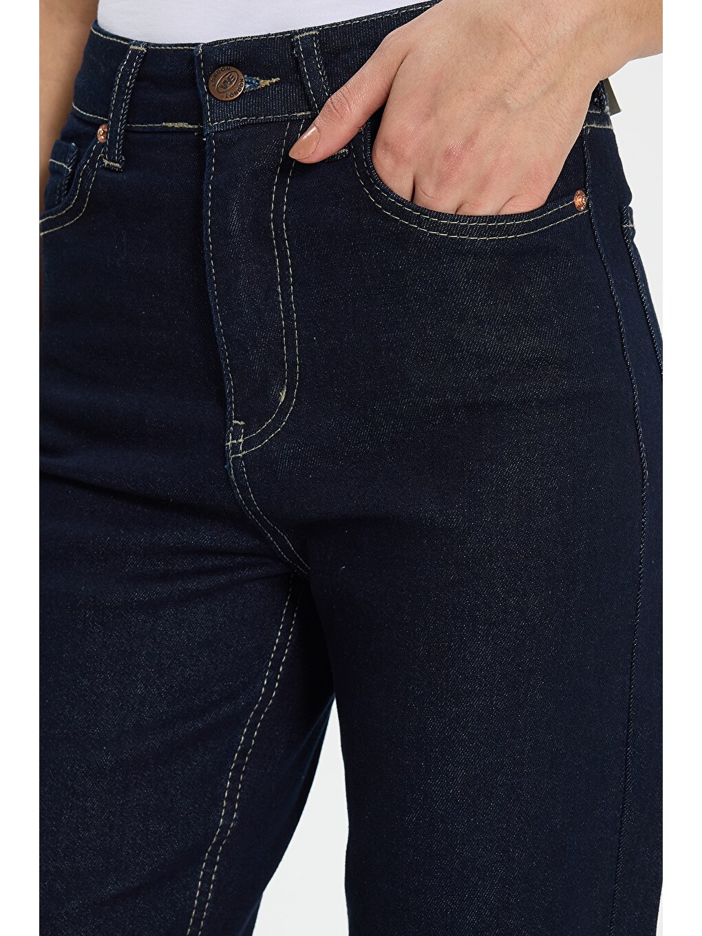 Kadın Relax Fit Rahat Kesim Pamuklu Elastanlı Cepli Palazzo Lacivert Jean Jean Pantolon-3