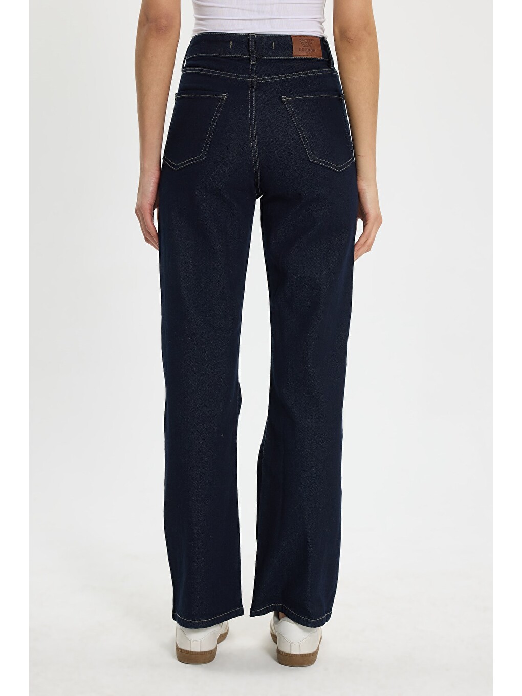 Kadın Relax Fit Rahat Kesim Pamuklu Elastanlı Cepli Palazzo Lacivert Jean Jean Pantolon-4