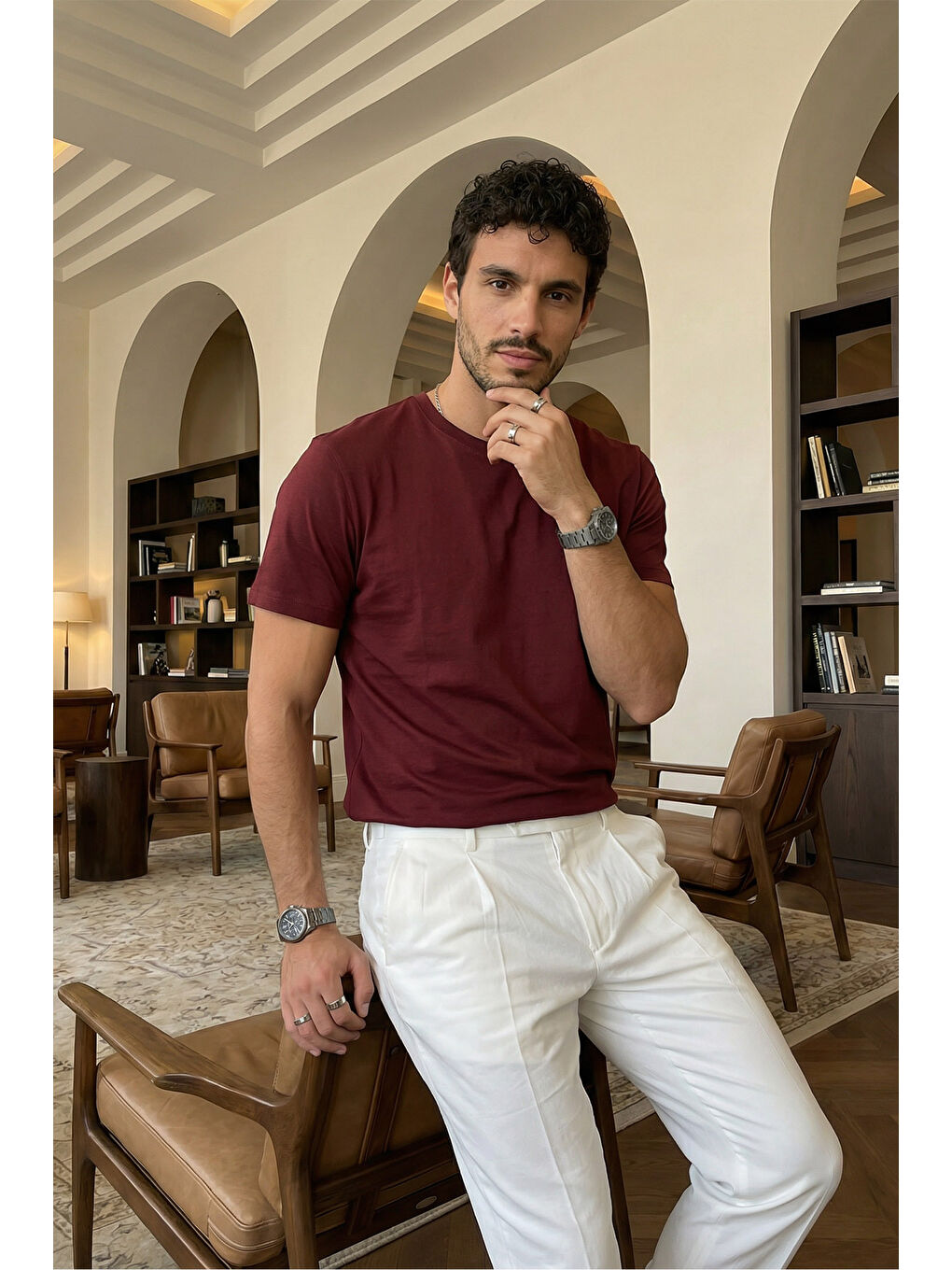 Bordo Erkek Regular Fit Yüksek Kalite %100 Pamuk Basic Tişört 24/1-4