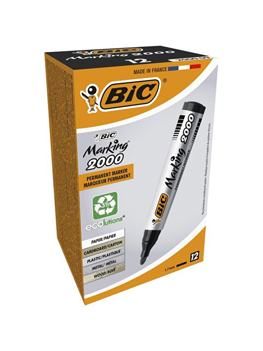 Bic Marker 2000 Yuvarlak Uç Koli Kalemi Siyah 12'li Kutu - 1