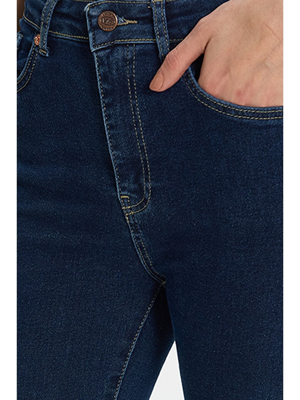 Kadın Regular Fit Klasik Kesim Pamuklu Elastanlı İspanyol Paça Lacivert Jean Jean Pantolon-4