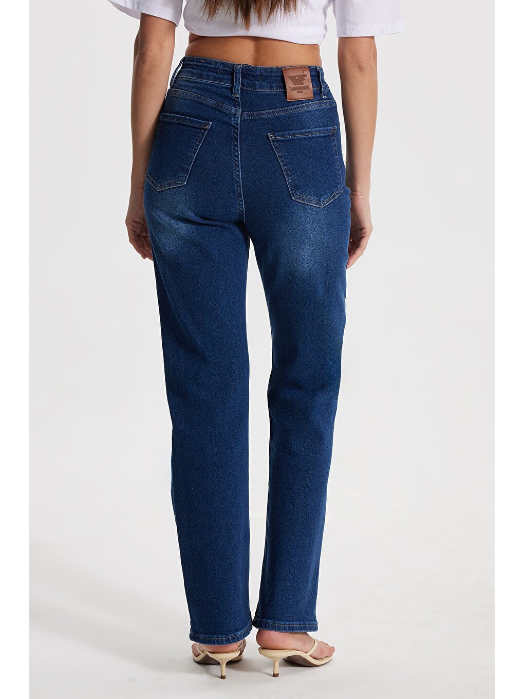 Kadın Relax Fit Rahat Kesim Pamuklu Elastanlı Cepli Palazzo Lacivert Jean Jean Pantolon-5