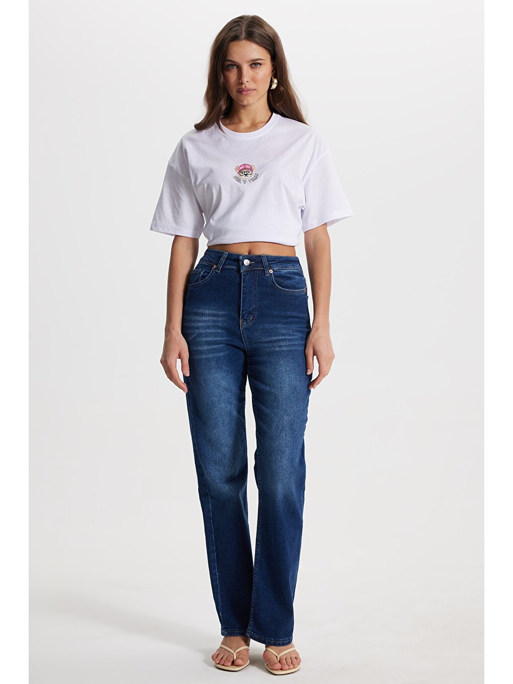 Kadın Relax Fit Rahat Kesim Pamuklu Elastanlı Cepli Palazzo Lacivert Jean Jean Pantolon-6