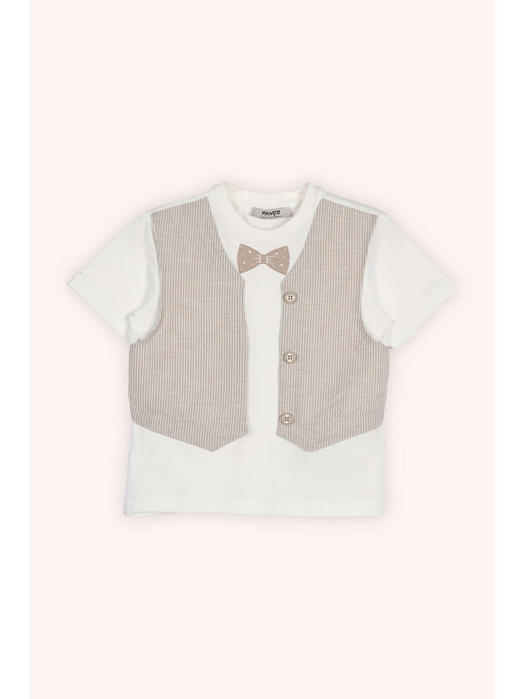 Erkek Çocuk Yelek Detaylı T-Shirt Ekru