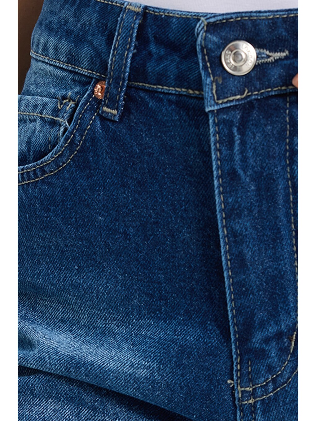 Kadın Relax Fit Rahat Kesim %100 Pamuk Cepli Geniş Paça Lacivert Jean Jean Pantolon-4
