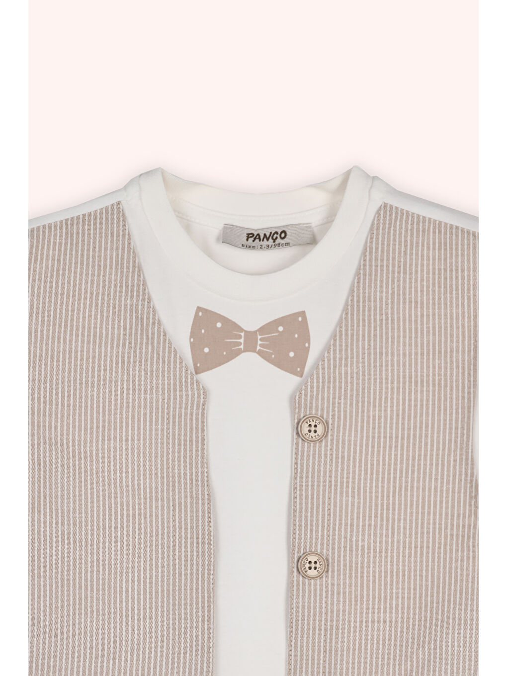 Erkek Çocuk Yelek Detaylı T-Shirt Ekru-1