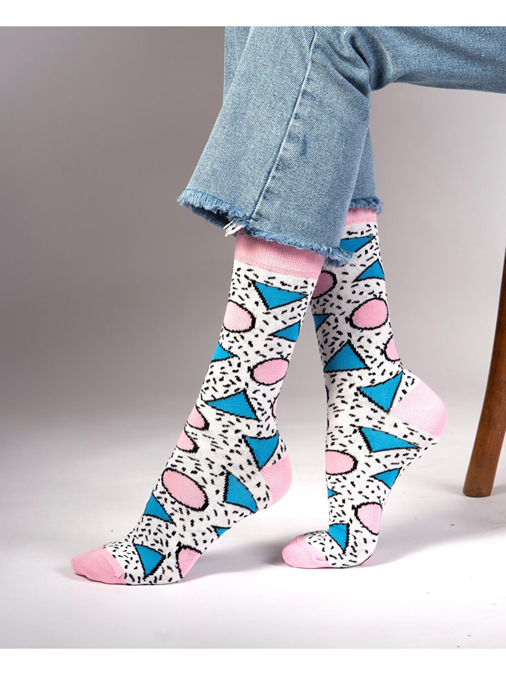 Beyaz Dots Desenli Çorap-2