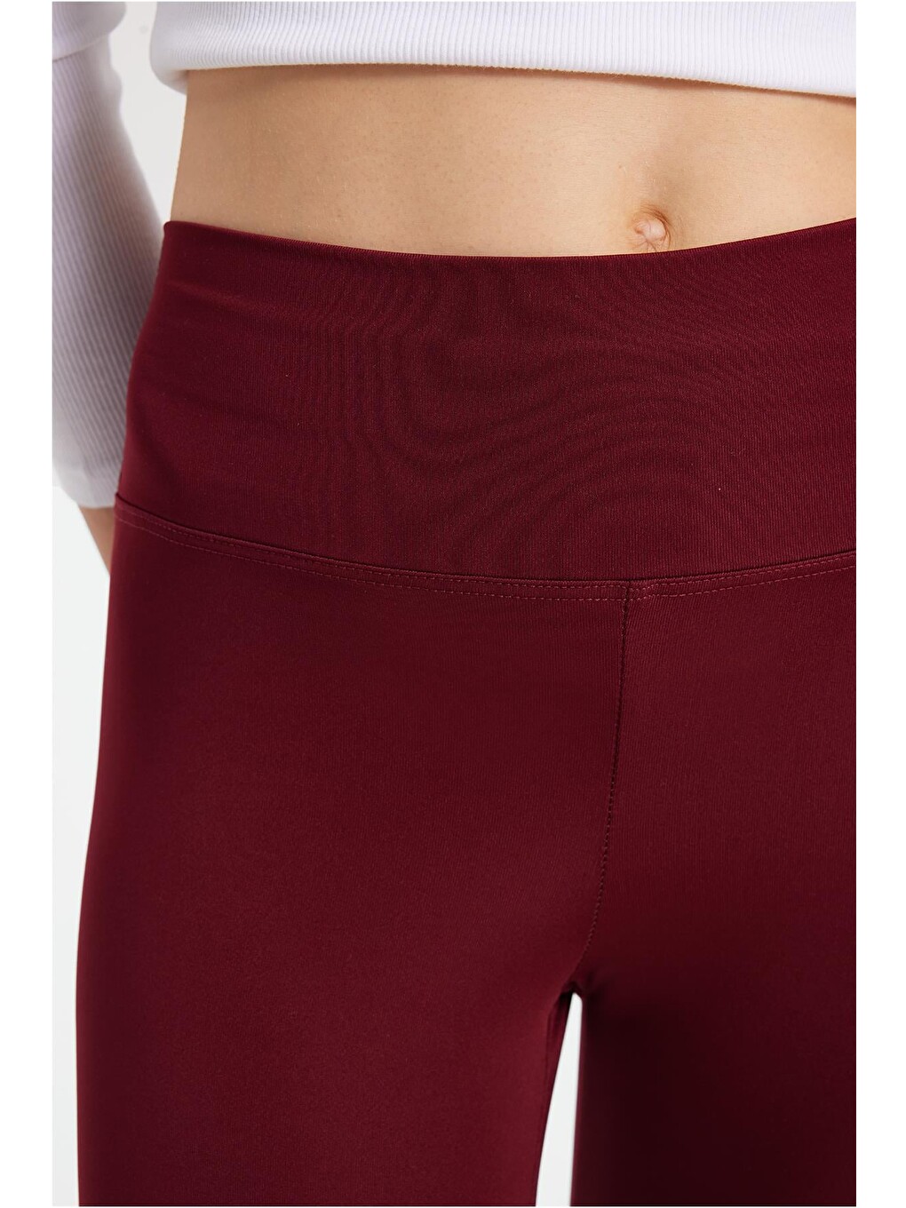 Kadın Slim Fit Dar Kesim Scuba Kumaş Beli Lastikli Bordo Tayt-3