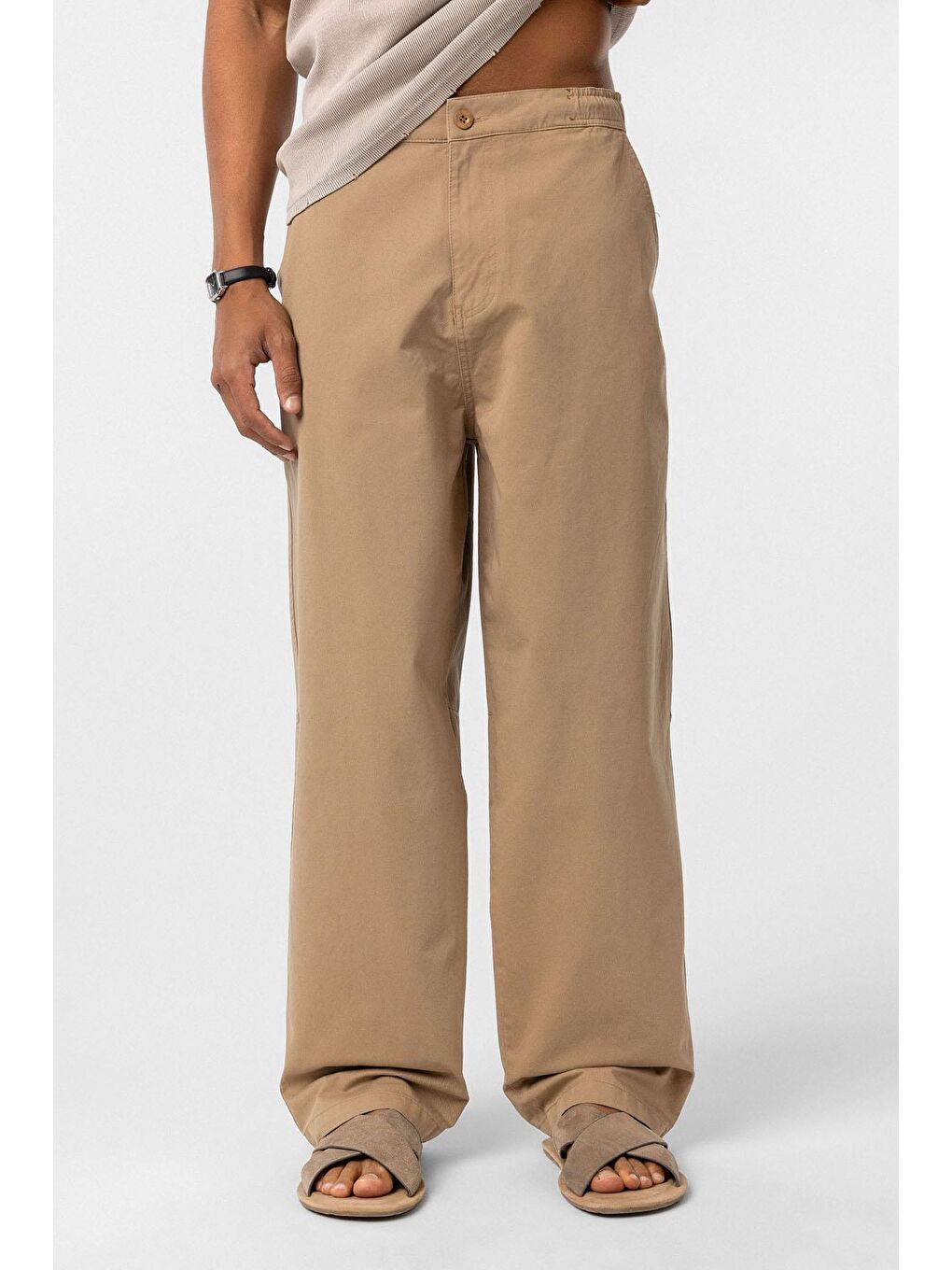 Kahverengi Yıkamalı Gabardin Baggy Erkek Pantolon Taba-2