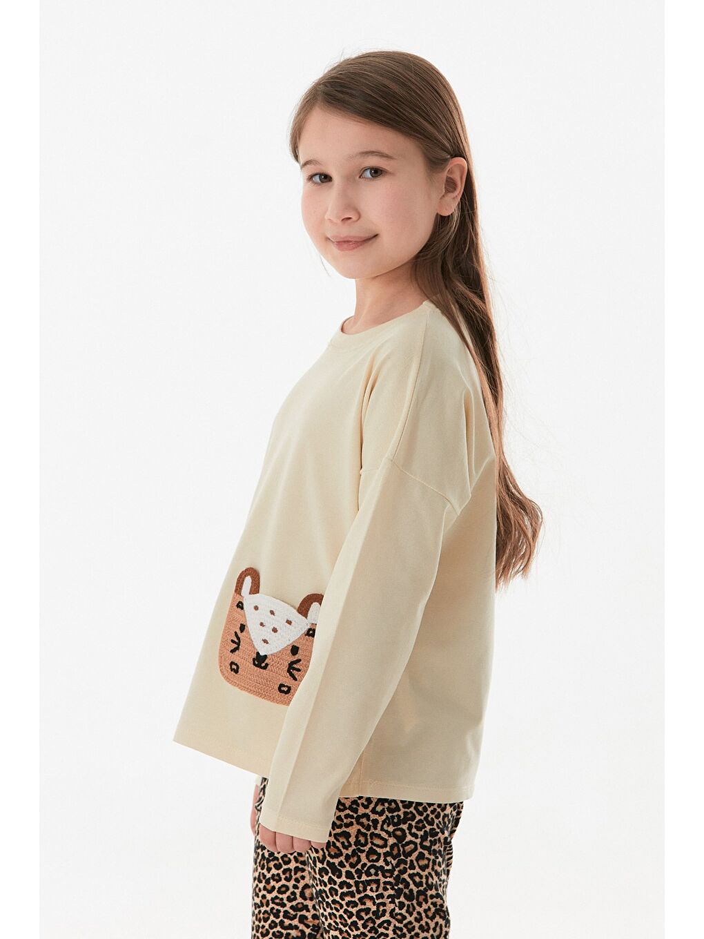 Bej Leopar Desenli Cepli Flare 2 Li Kız Çocuk Takım-2