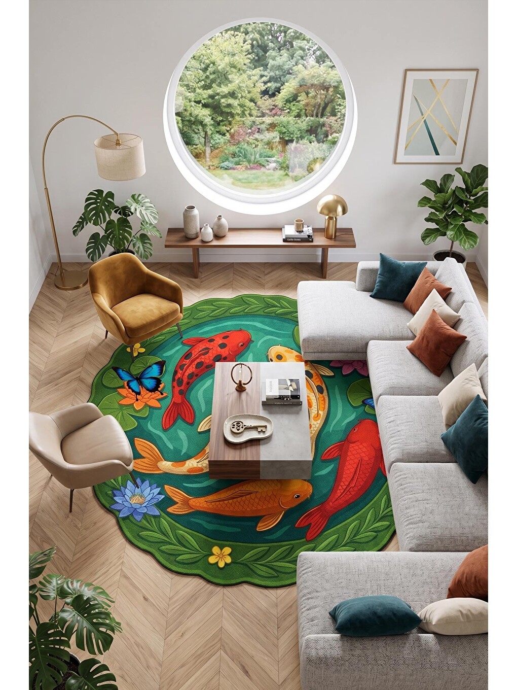 Yeşil Modern Dekoratif Halı – Makinada Yıkanabilir, Kaymaz Taban, İnce Lazer Kesim Halı-2