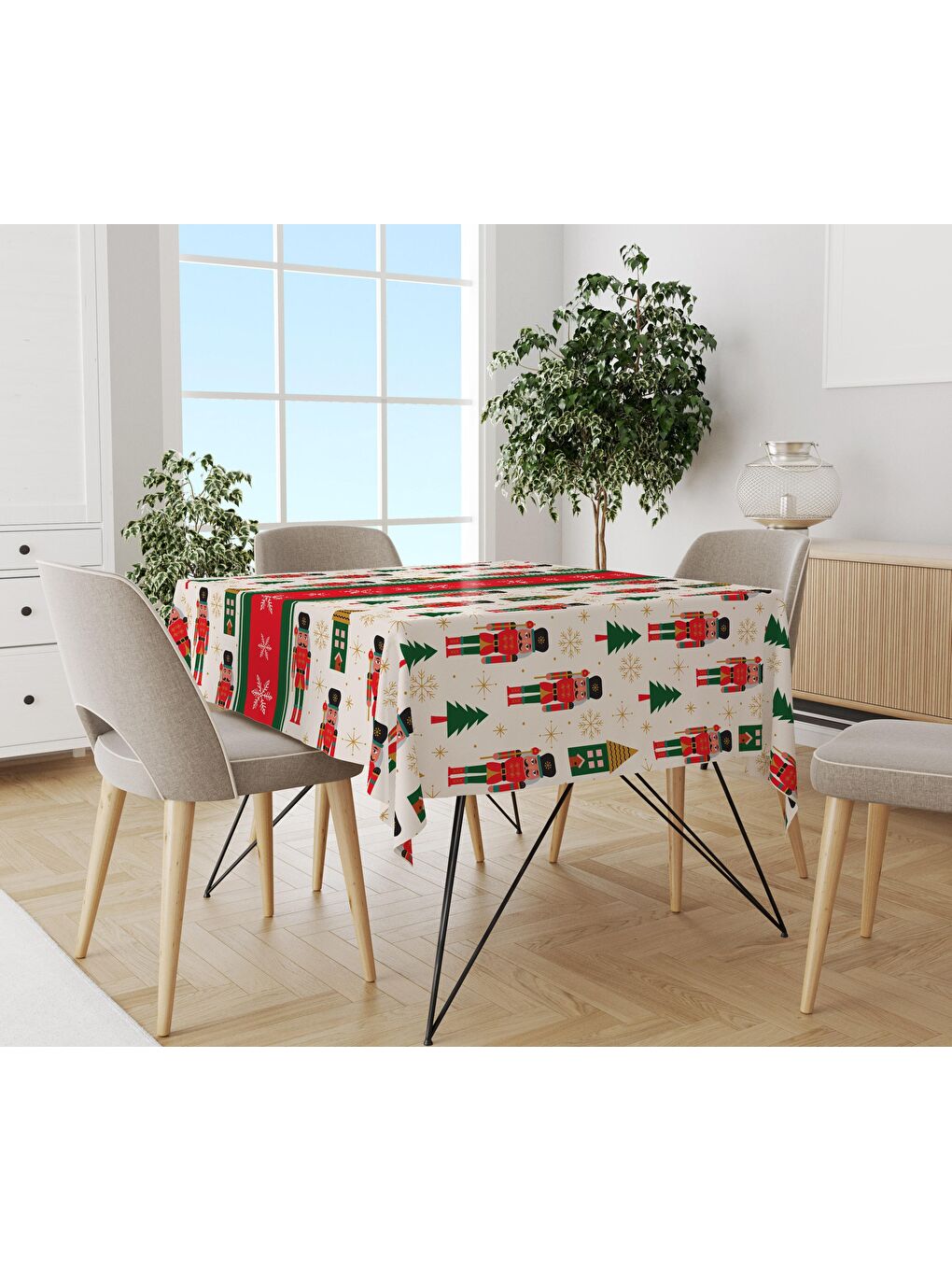 Karışık Yılbaşı Desenli Kadife Doku Masa Örtüsü