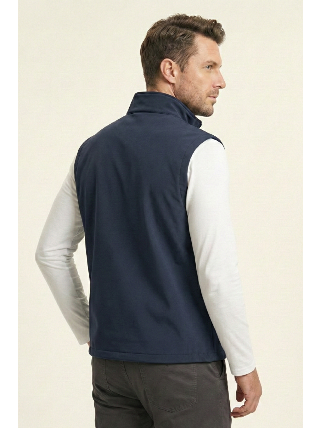 Lacivert Erkek Yelek Softshell Su Geçirmez Tam Fermuarlı Cepli Normal Kalıp Spor Yelek-2