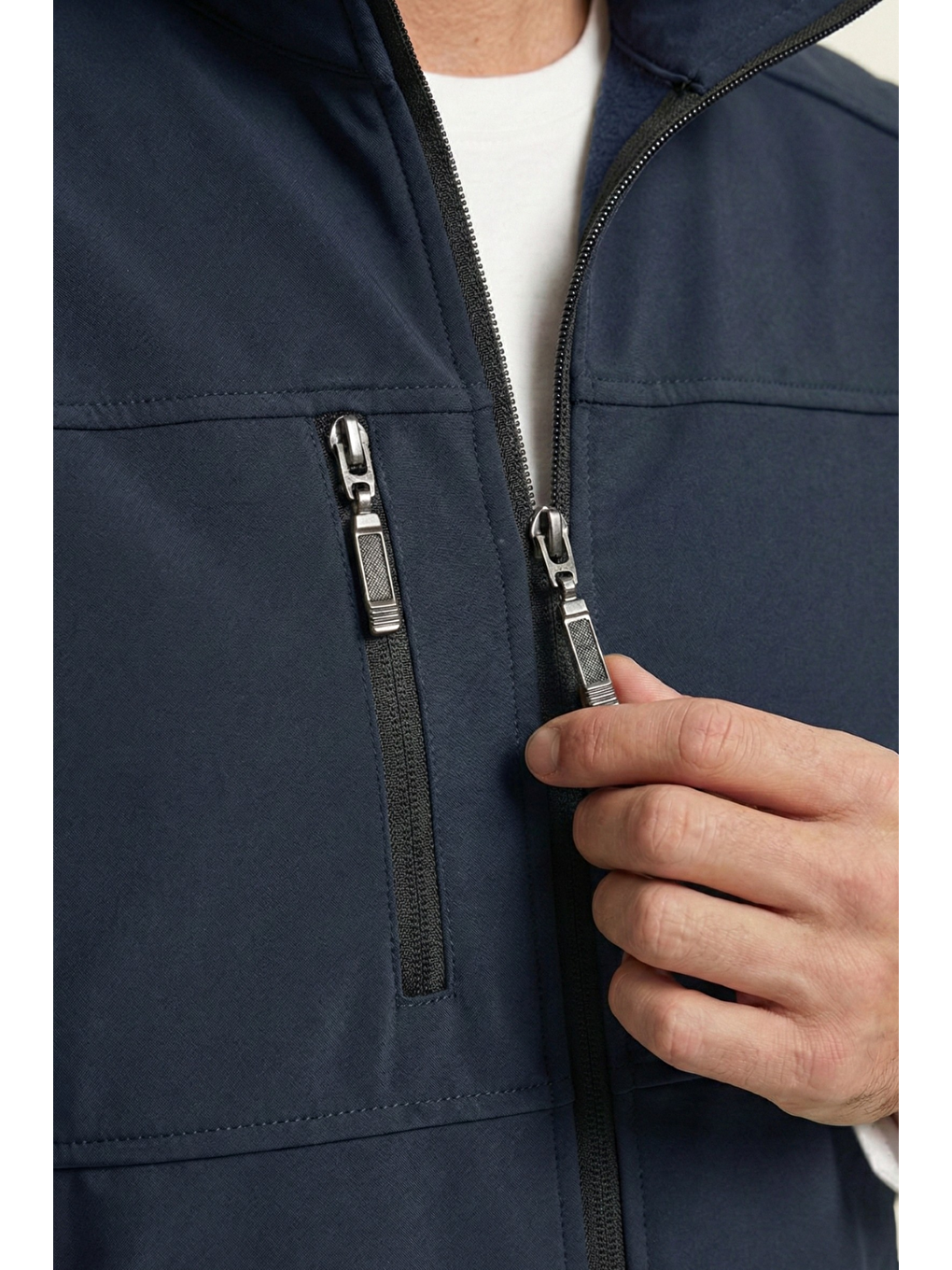 Lacivert Erkek Yelek Softshell Su Geçirmez Tam Fermuarlı Cepli Normal Kalıp Spor Yelek-3