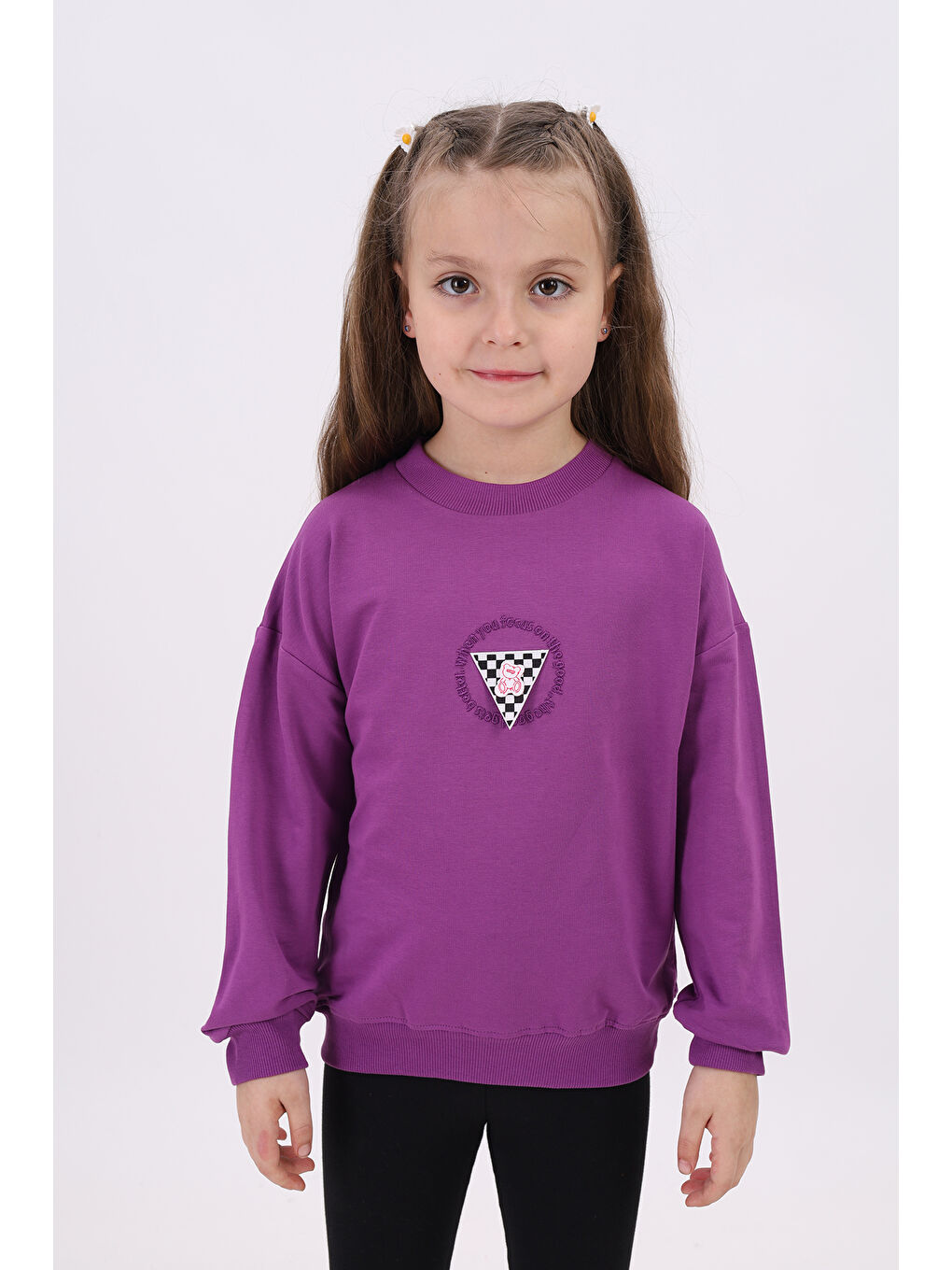 Toontoykids Mor Kız Çocuk Nakışlı Sweatshirt