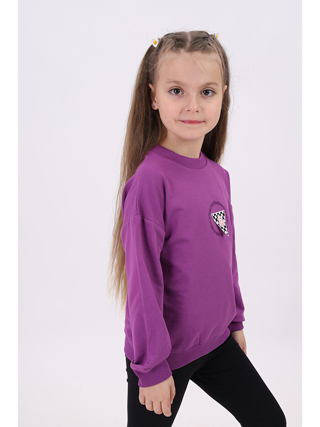 Toontoykids Mor Kız Çocuk Nakışlı Sweatshirt - 1