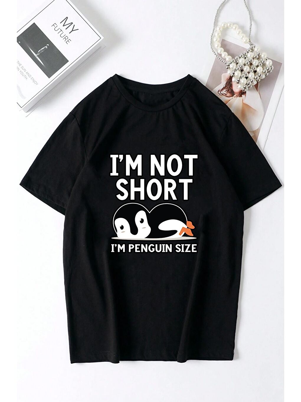 uyguntarz Siyah I'm Not Short Baskılı Unisex Oversize Tshirt