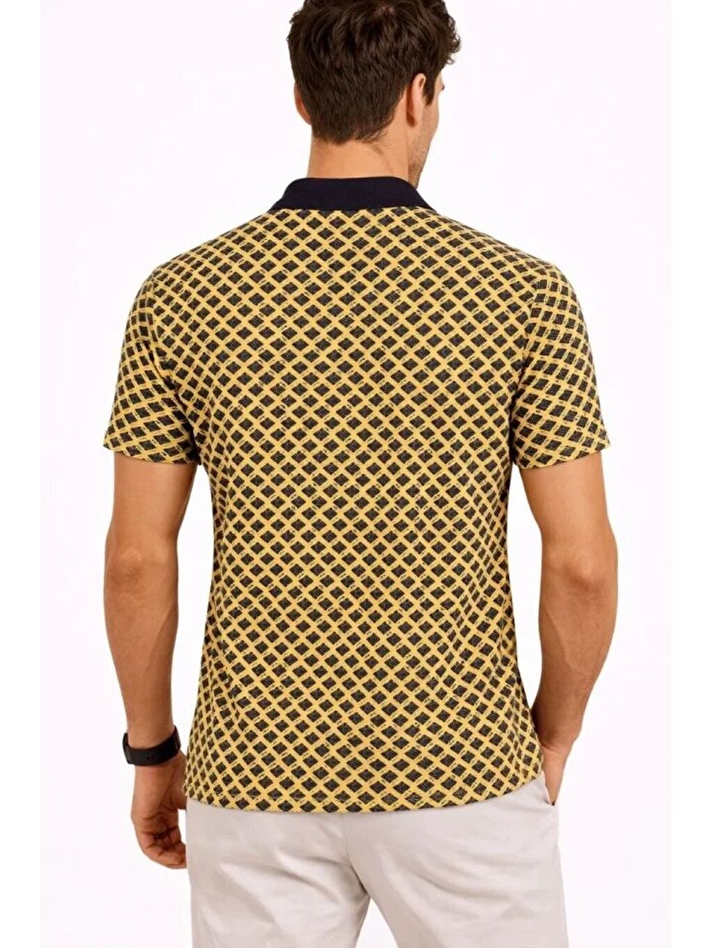 Sarı Erkek Pike Kumaş Polo Yaka Desenli Tişört-2