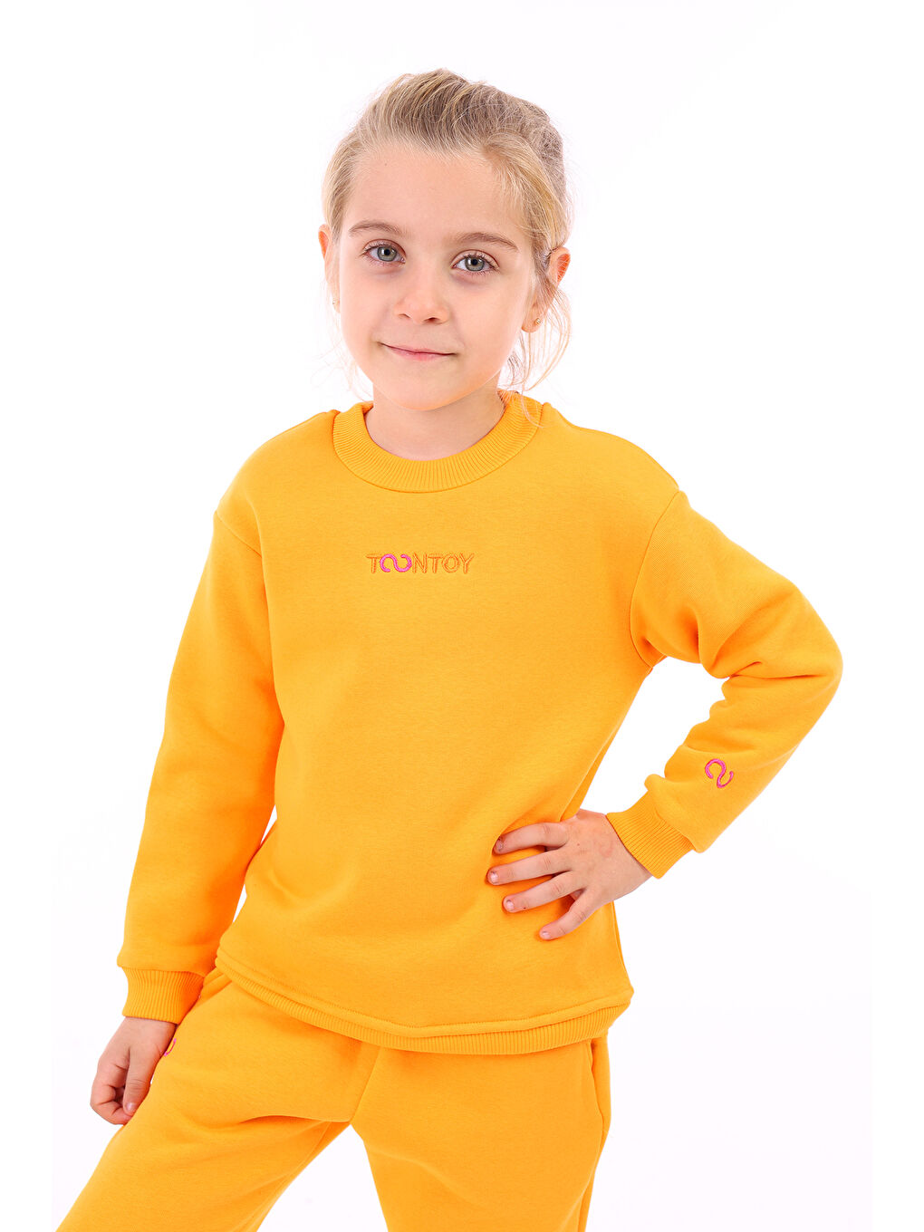 Turuncu Kız Çocuk Nakışlı Sweatshirt