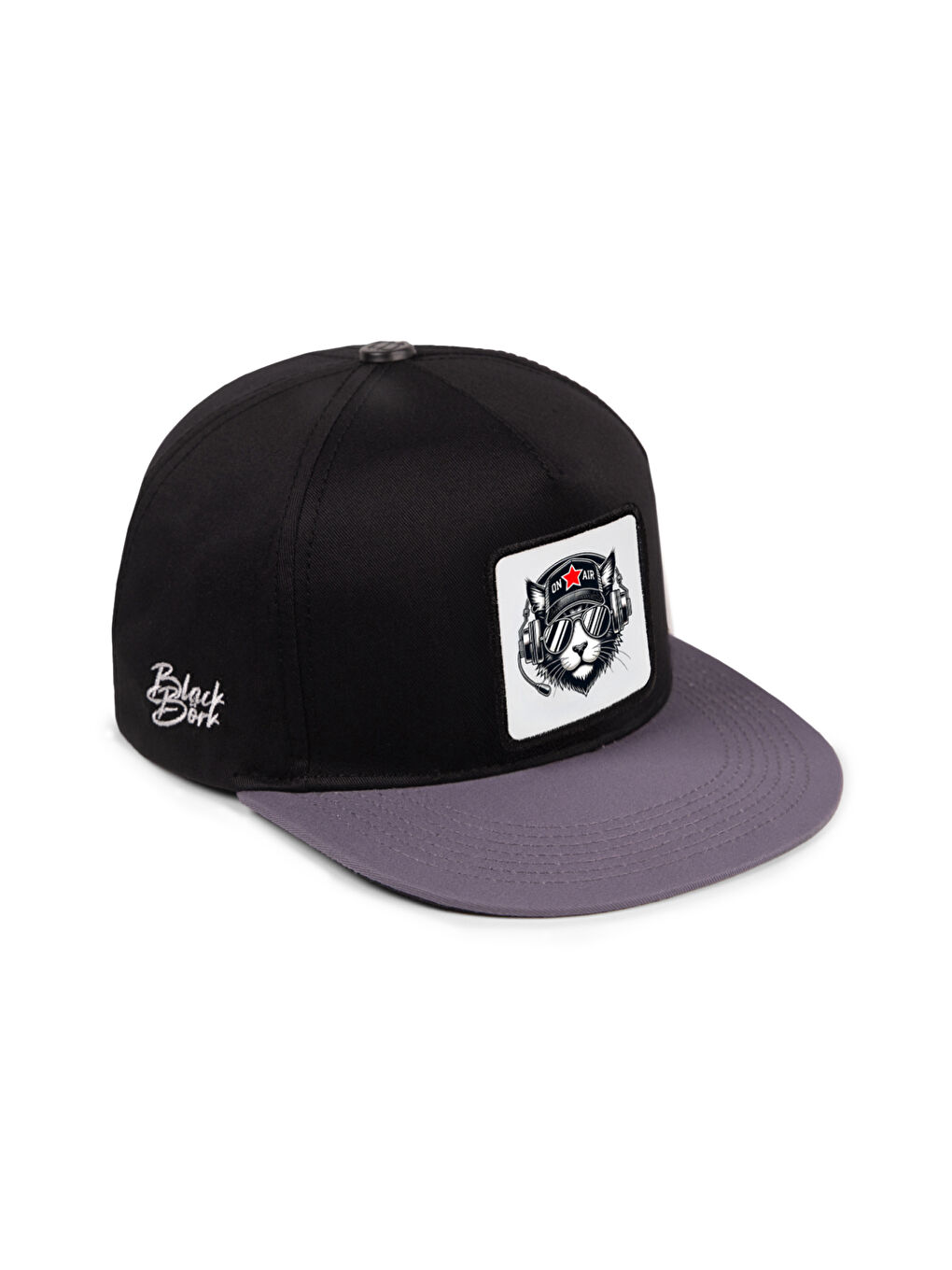 Kedi Logolu Gri-Siyah Hip Hop Şapka