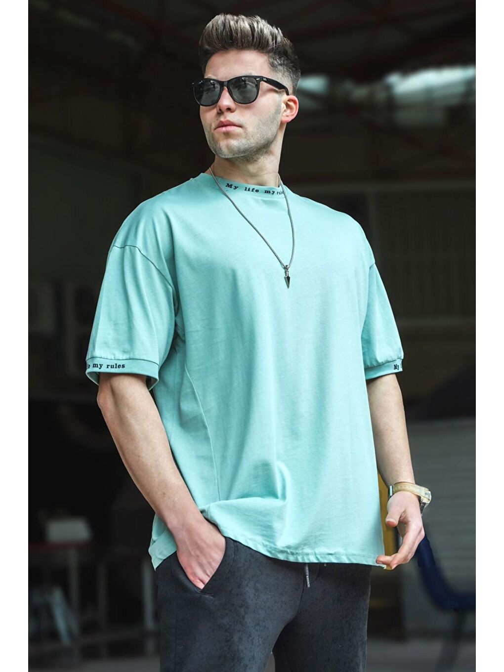 Mint Yeşili Oversize %100 Pamuk Tişört 5803