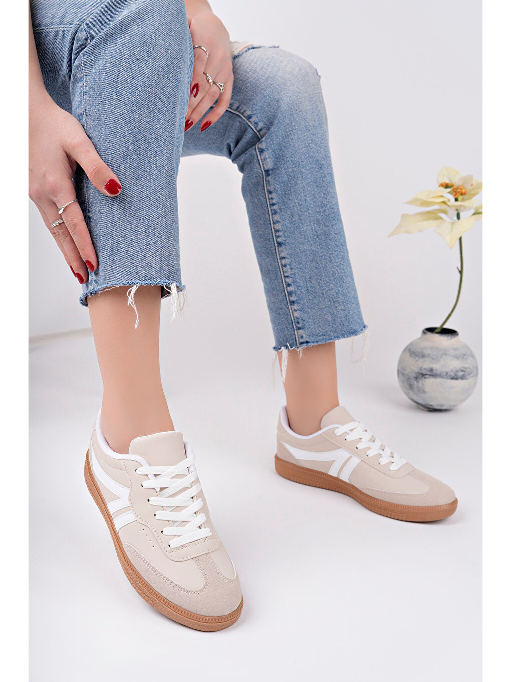 Ekru Sneaker Günlük Ayakkabı-1