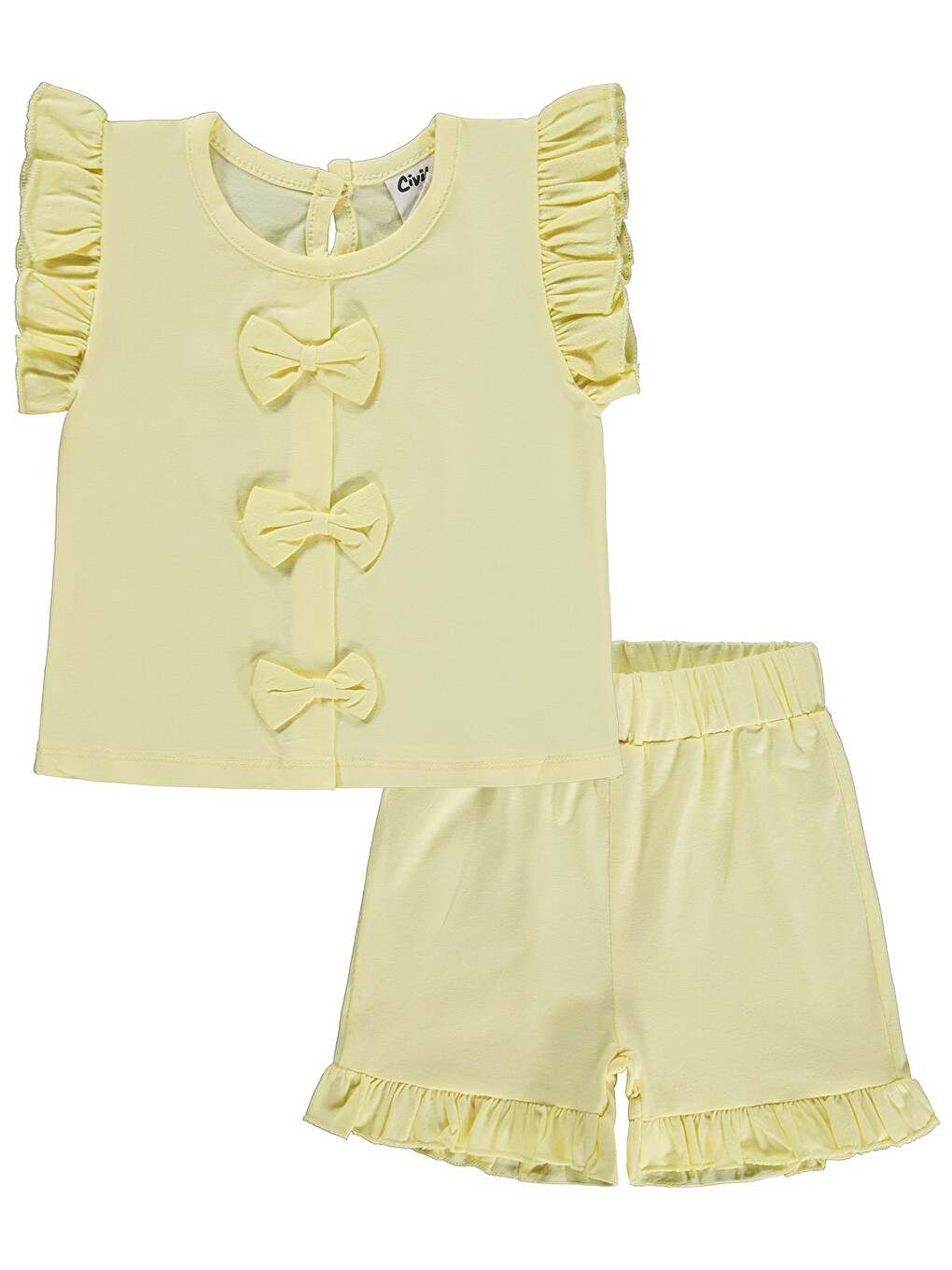 Baby Mobil Fiyonklu Şortlu 6-18 Ay Takım - Sarı-2