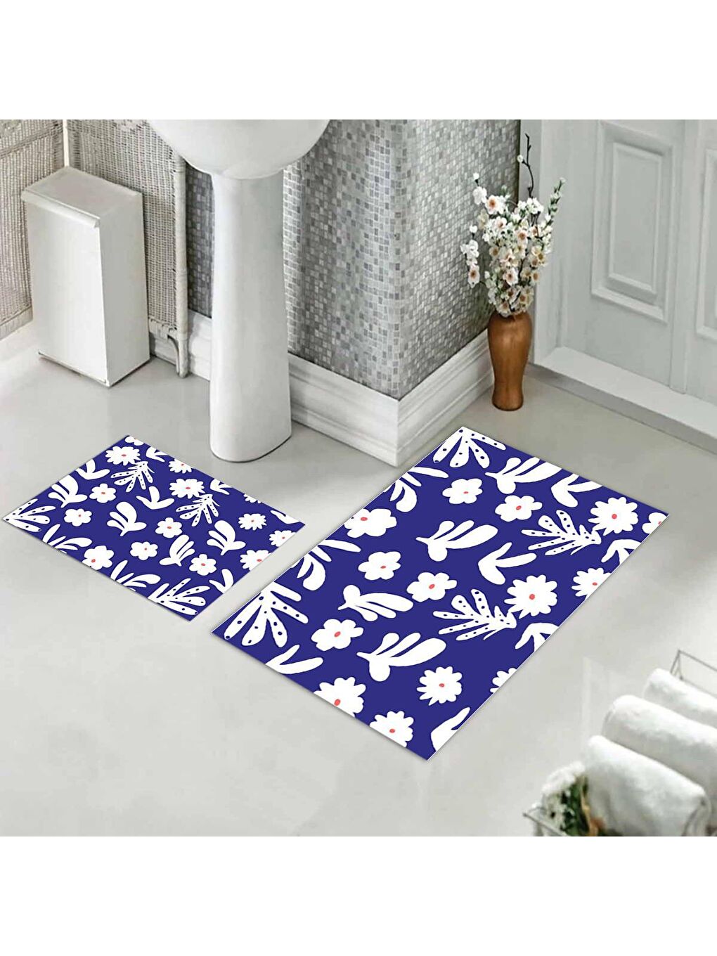 Karışık Desenli Baskılı Banyo Paspası Seti - Yumuşak ve Dayanıklı Ve Makine de Yıkanabilir