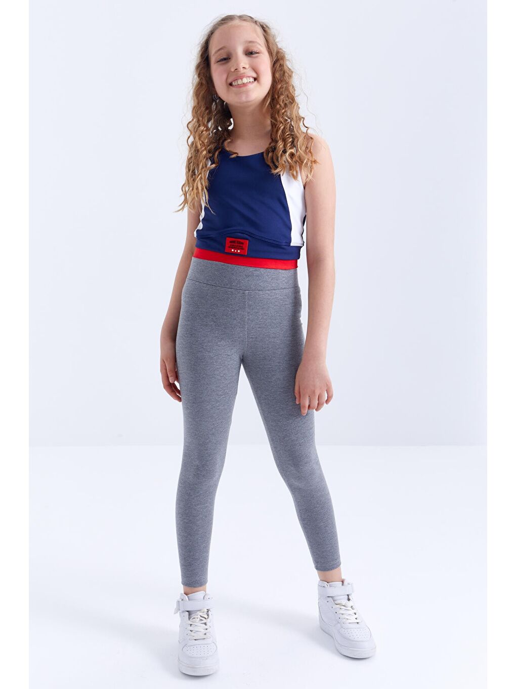 TOMMYLIFE Gri Melanj Yüksek Bel Dar Paça Kız Çocuk Tayt  - 75047