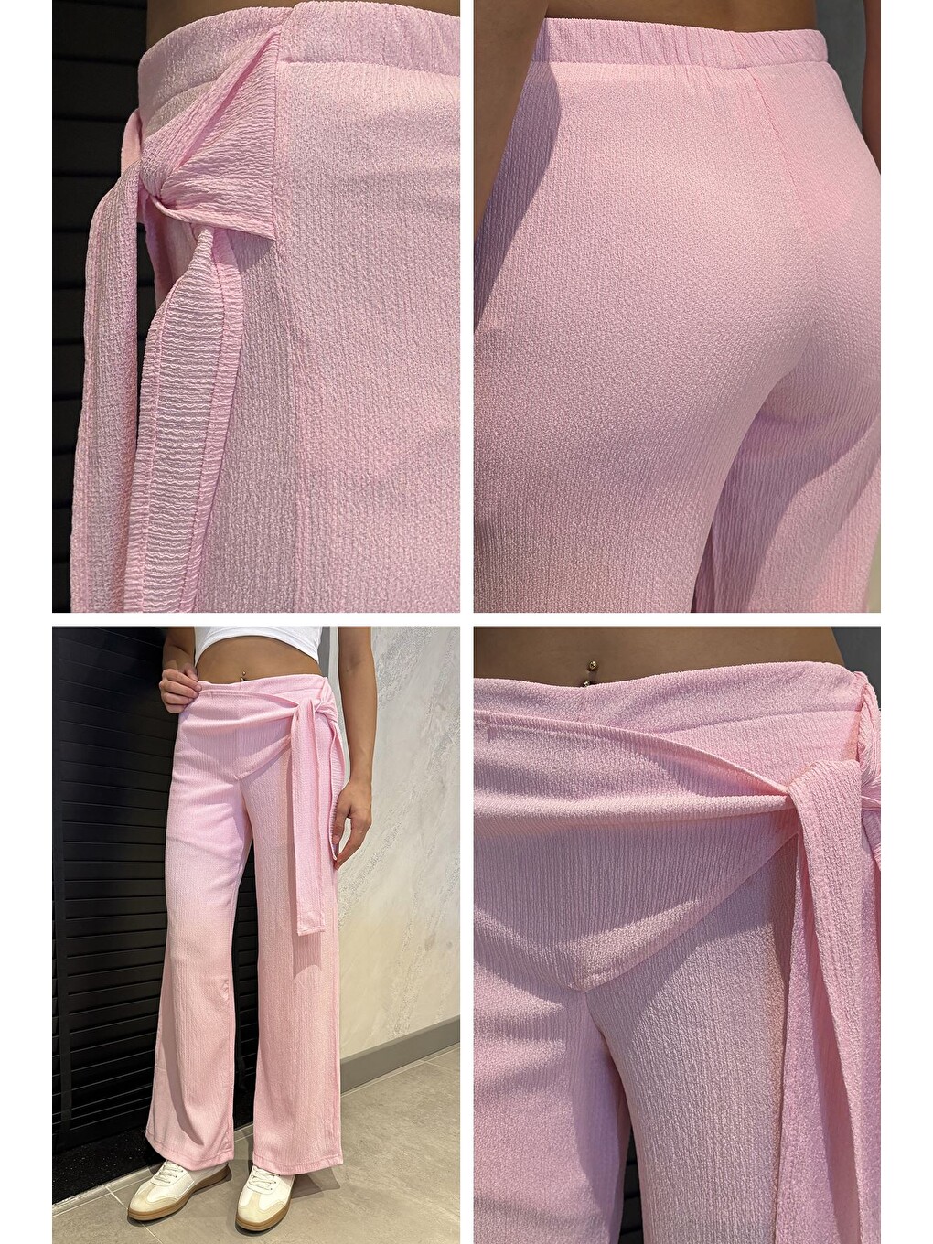 Pembe Kadın Bağlamalı Pantolon-1