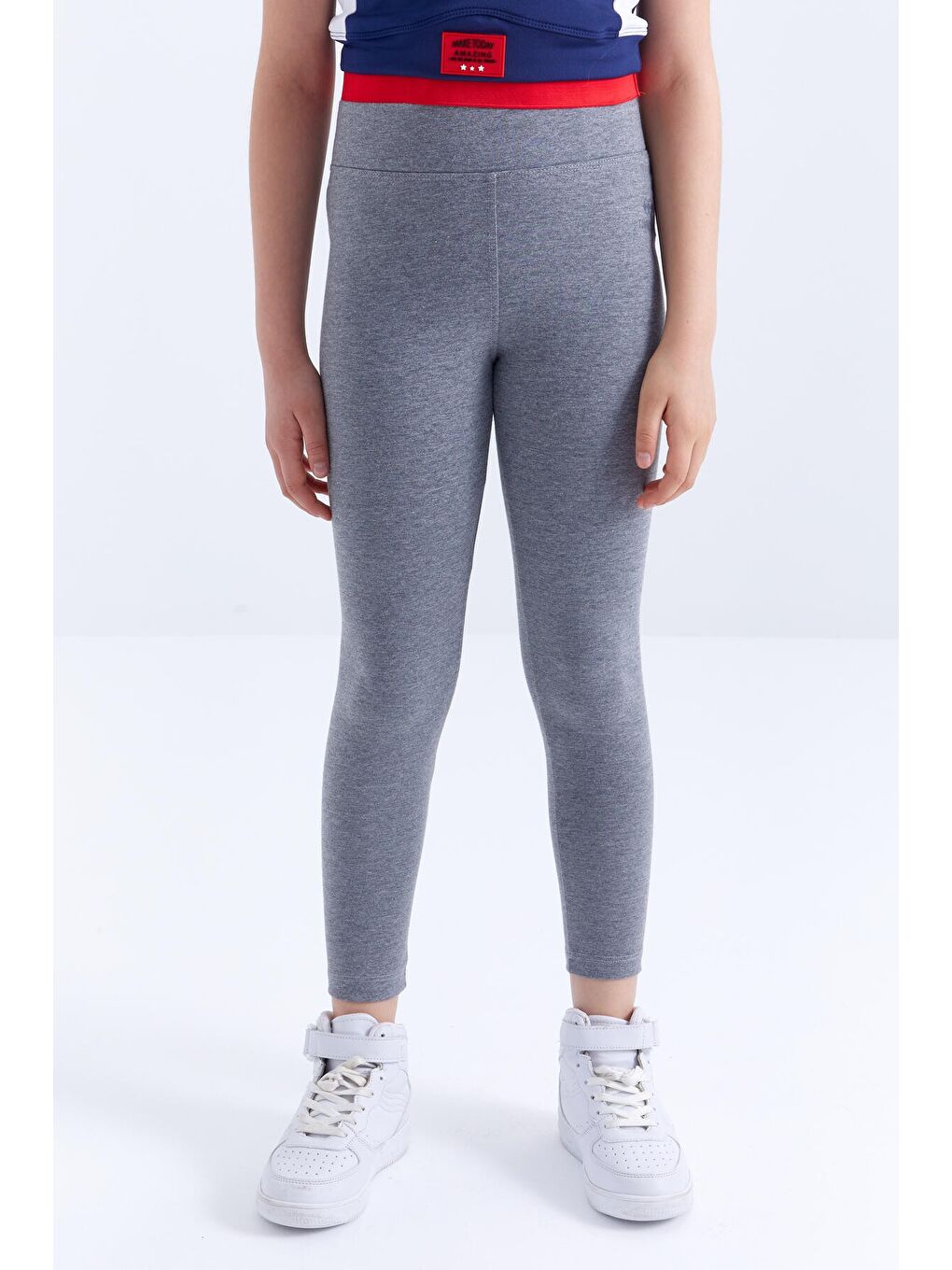 TOMMYLIFE Gri Melanj Yüksek Bel Dar Paça Kız Çocuk Tayt  - 75047 - 3