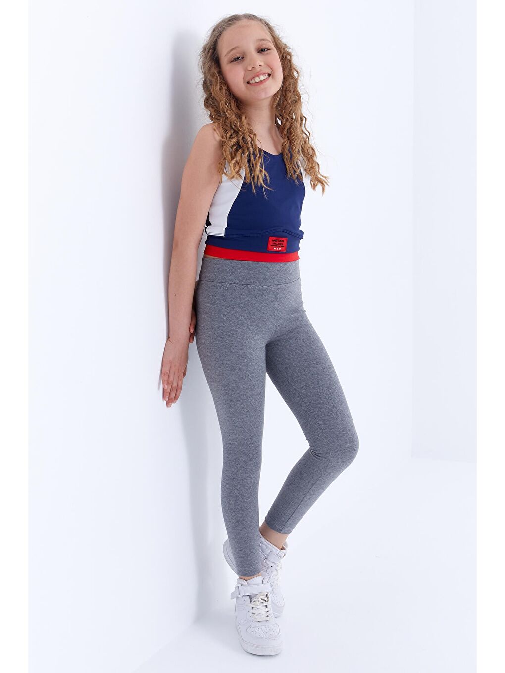 TOMMYLIFE Gri Melanj Yüksek Bel Dar Paça Kız Çocuk Tayt  - 75047 - 4