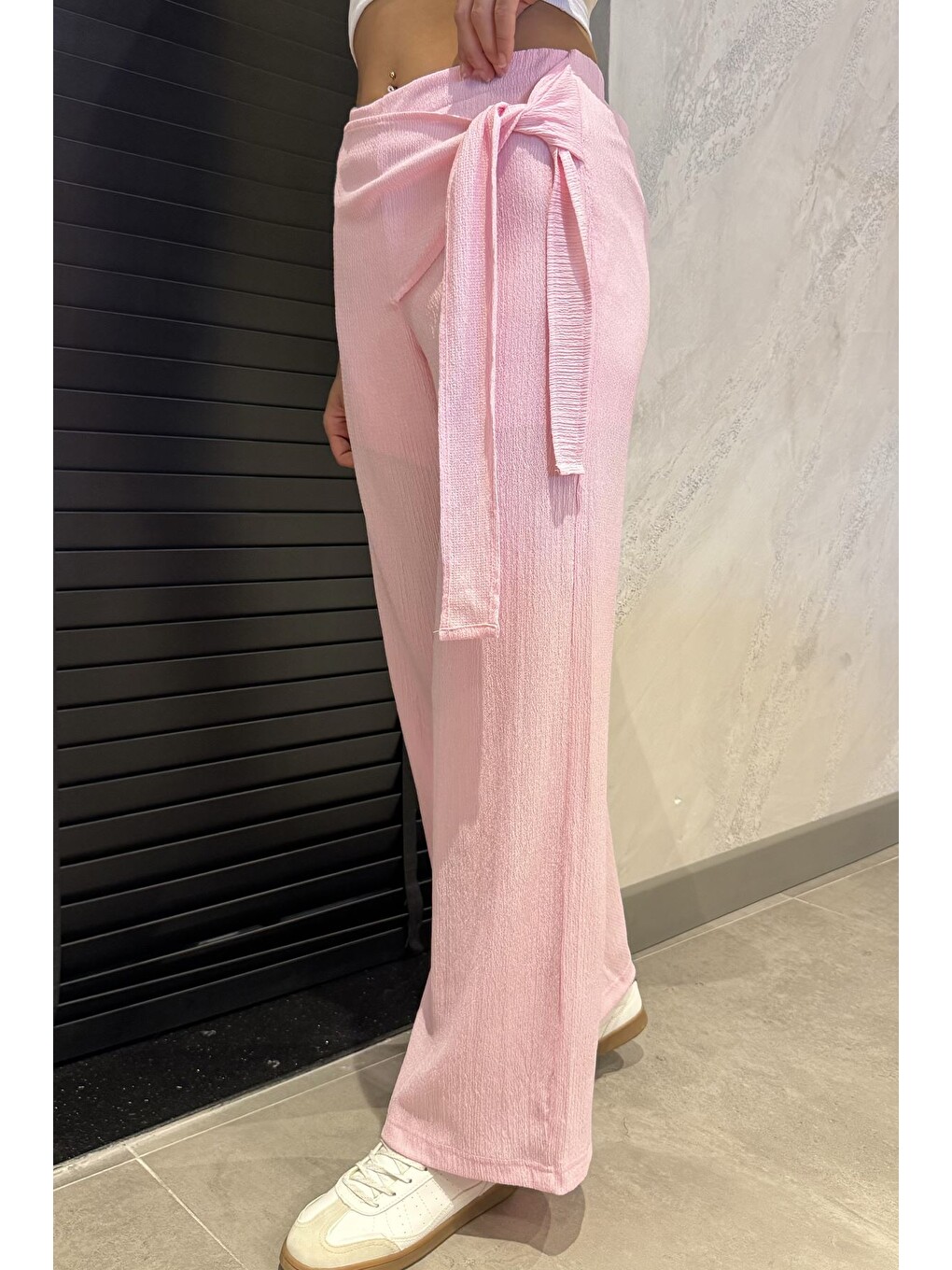 Pembe Kadın Bağlamalı Pantolon-2