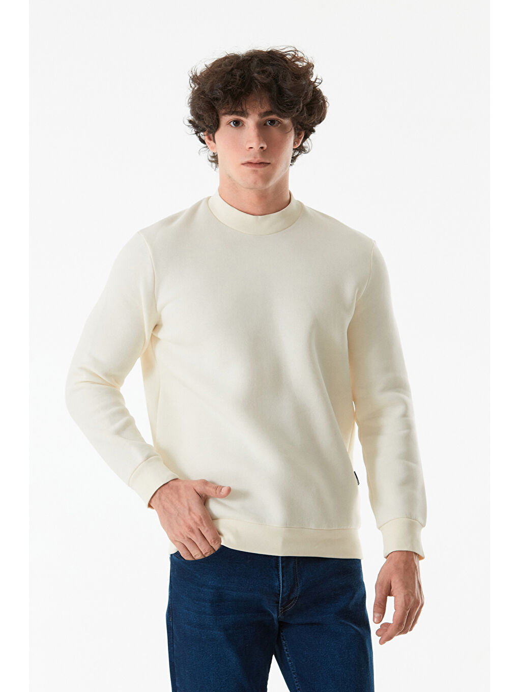 Fullamoda Ekru Basic Bisiklet Yaka Sweatshirt