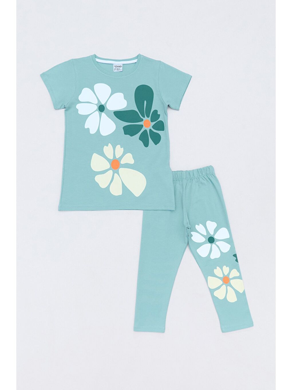 Mavi Çiçek Baskılı Taytlı Kız Çocuk Takım