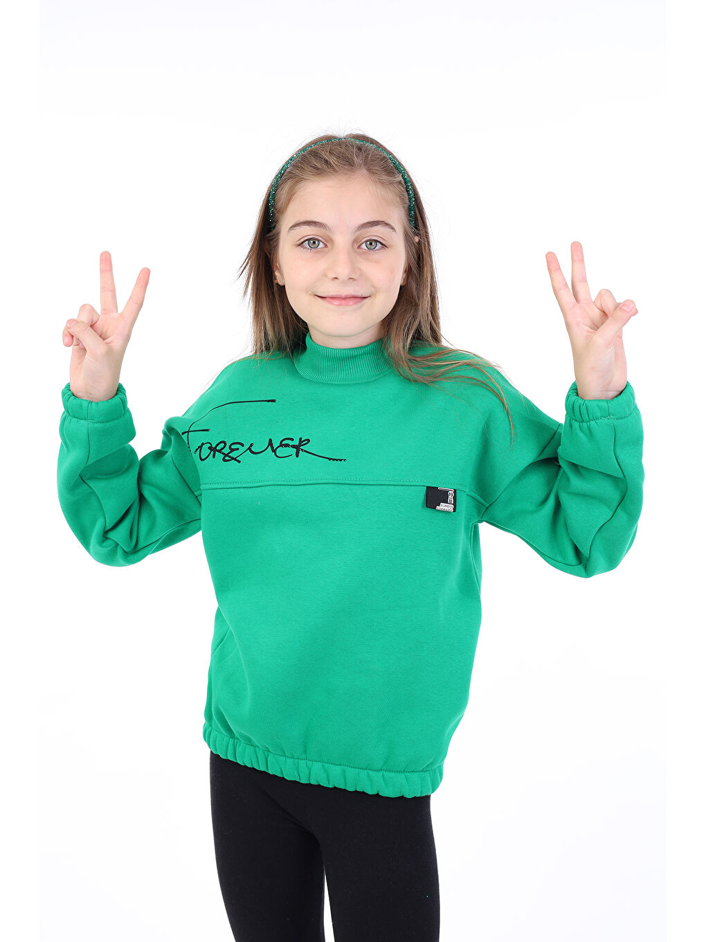 Yeşil Kız Çocuk Baskılı Sweatshirt