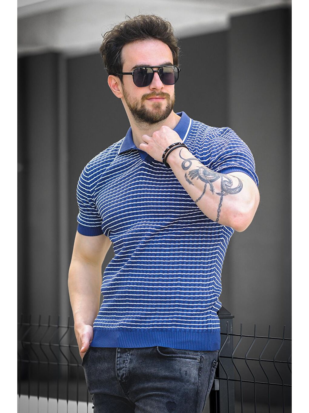 Mavi Mirko Çizgili Elastanlı Slim Fit Polo Yaka Örme Erkek Triko Tshirt-2