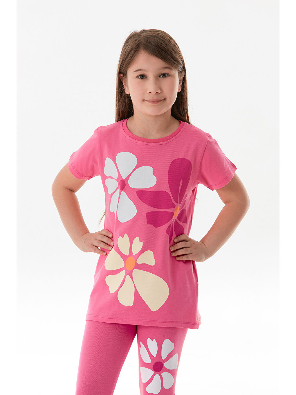 Fuşya Çiçek Baskılı Taytlı Kız Çocuk Takım-4